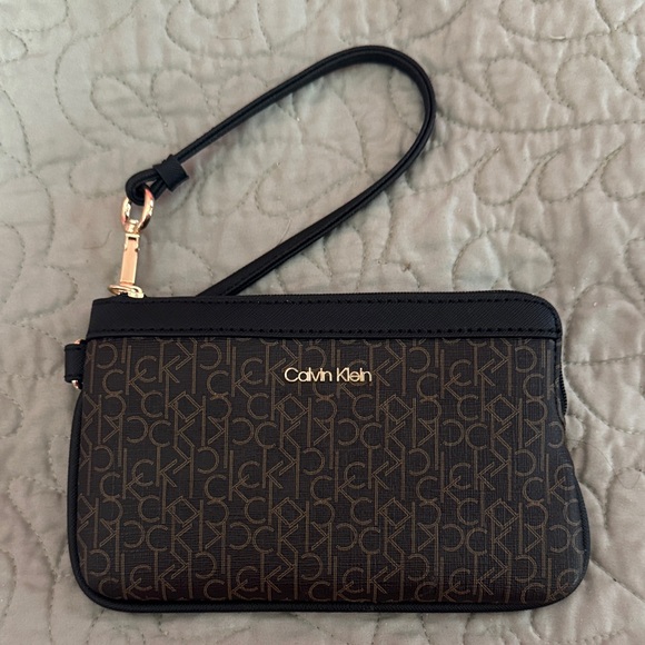 Calvin Klein Black and Brown Monogram Wristlet - Picture 1 of 2